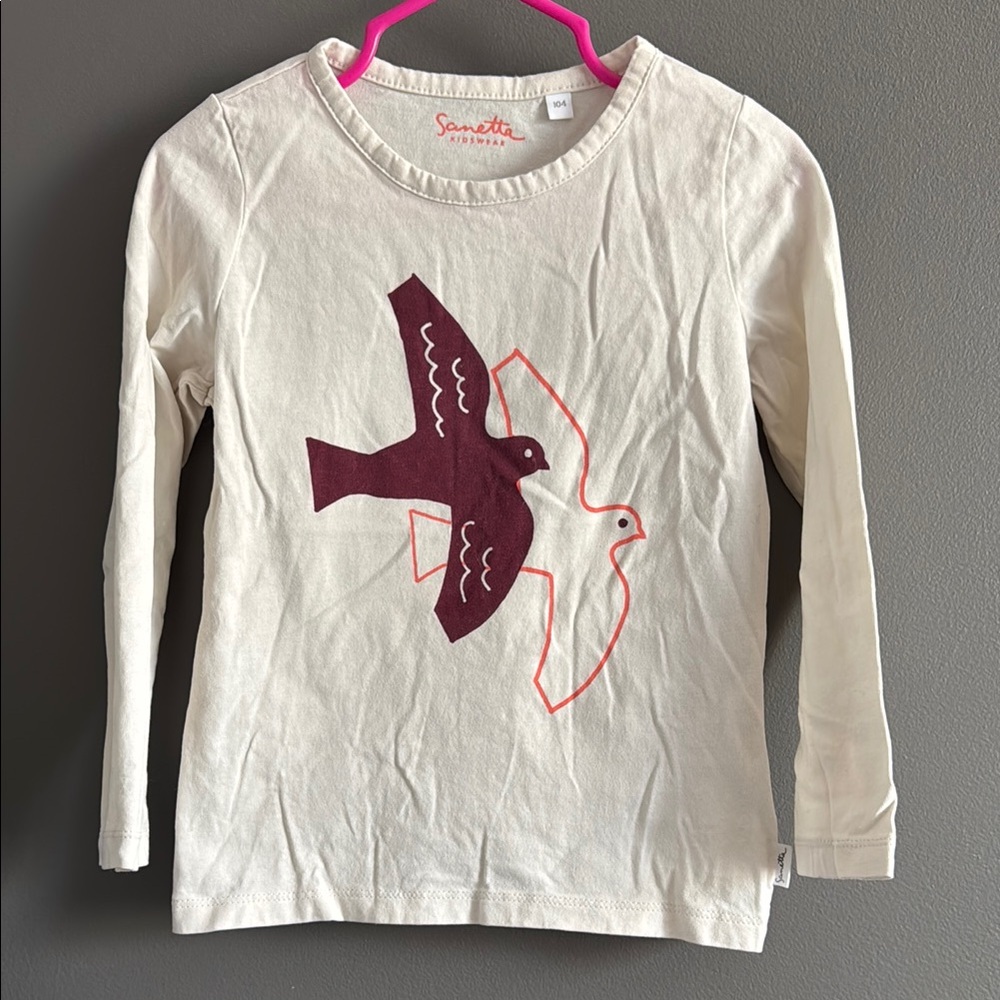 Kids Cream Long Sleeve Shirt with Bird Design